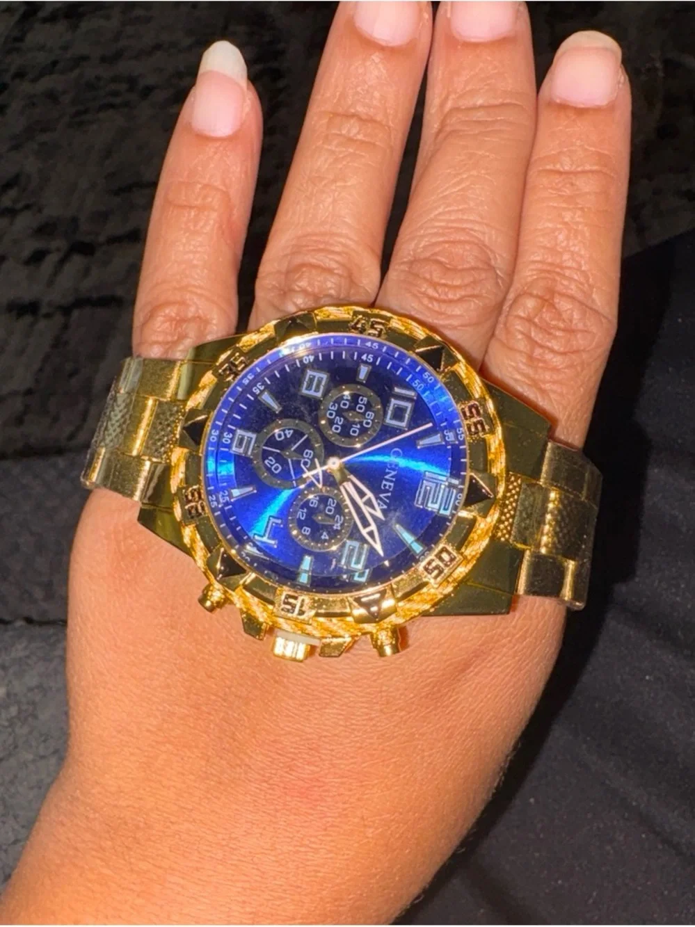 Geneva Gold-Tone Watch with Blue Dial